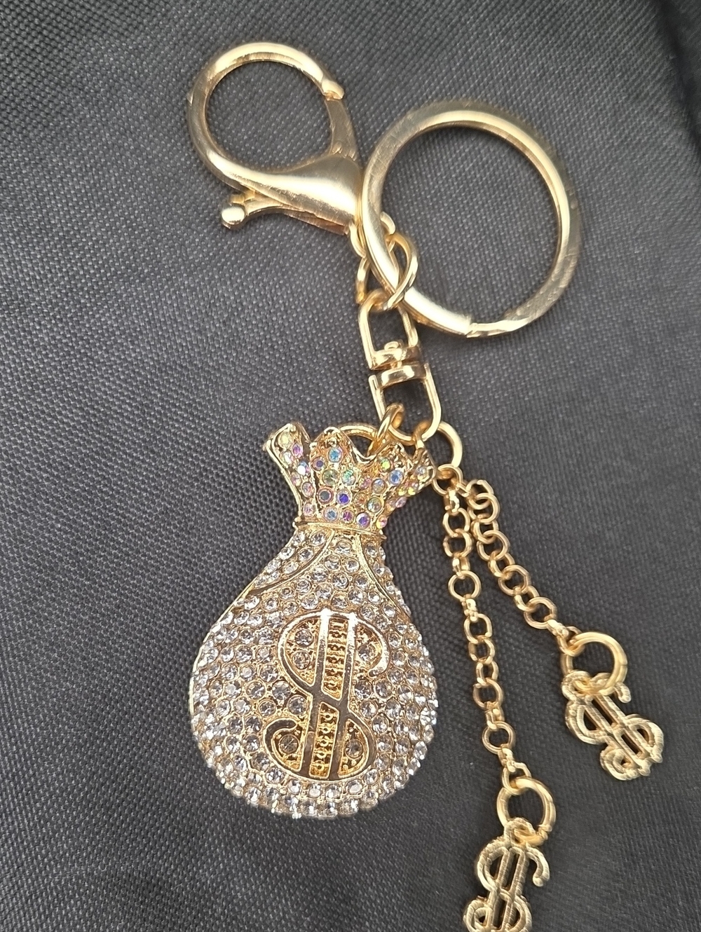 Gold Rhinestone Money Bag Keychain - Women's Accessory